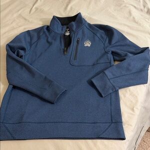 Duluth Trading Co Blue Zip-Up Sweater with Bear Paw